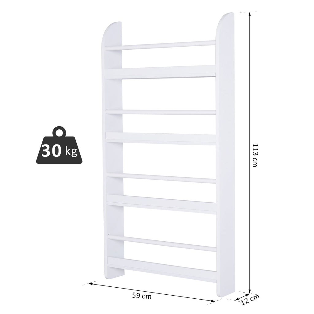 4-Tier Wall-Mounted Bookcase, White, Waterproof, Max Load 30kg (59cm x 12cm x 113cm)
