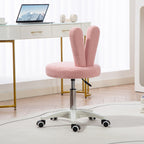 Height-Adjustable Rabbit Ear Desk Chair with Teddy Fleece Cover, Pink, 53x53x70-84 cm