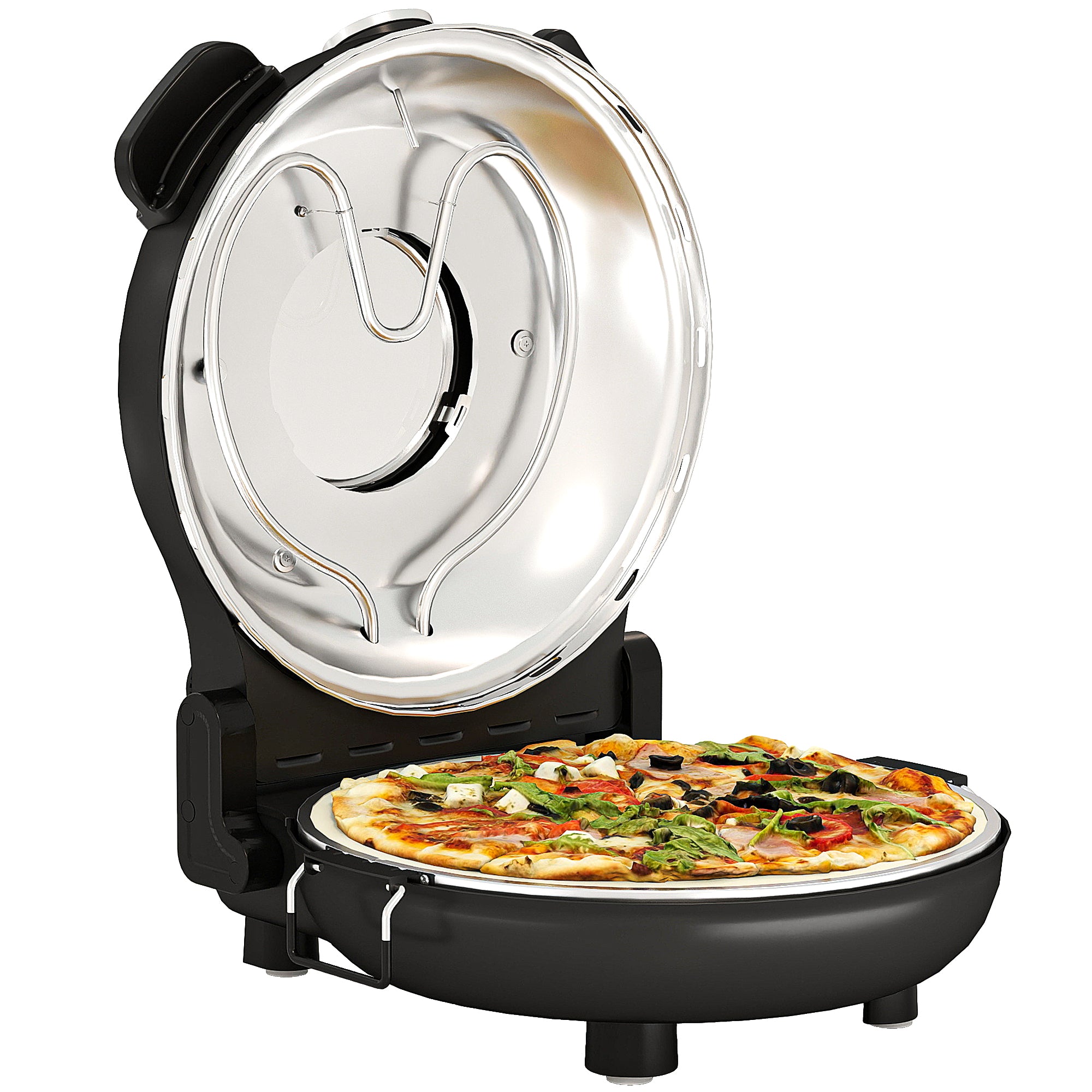 1200W Electric Pizza Oven with Transparent Window, Timer and Temperature Control, Black