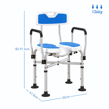 Shower Chair with Grooved Seat, Height Adjustable and Non-Slip Feet, Blue