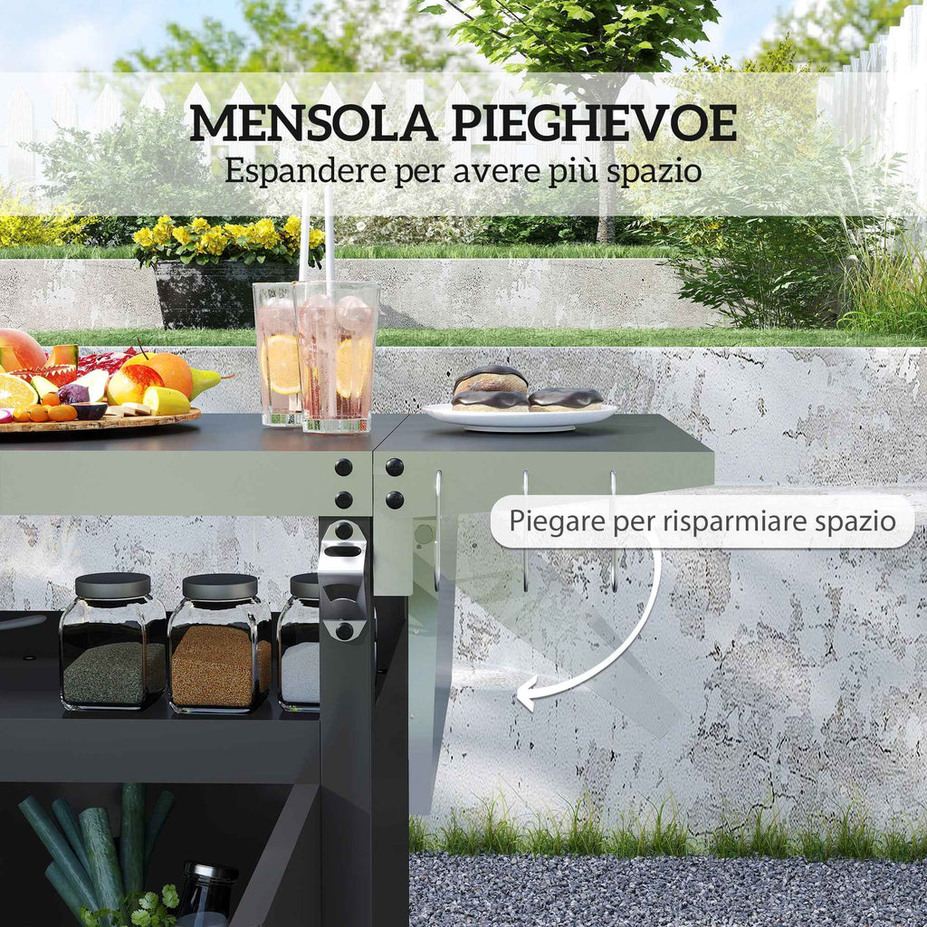 Outsunny Stainless Steel Barbecue Cart with Cabinet, Open Shelf and Side Table, 116x50x93 cm, Black