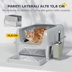 Cat Litter Box with Step, Scoop and Storage Box, in Stainless Steel and ABS, 60.2x40.6x29 cm, Light Grey