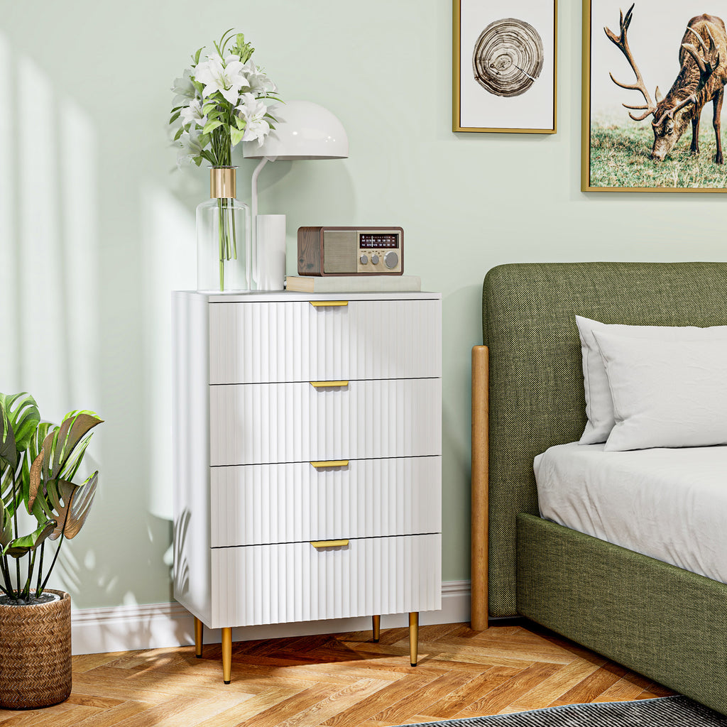 Modern Chest of 4 Drawers with Golden Handles, 60x40x96 cm, White