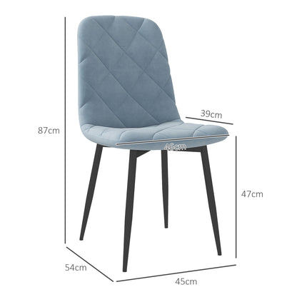 Light Blue Set of 4 Padded Kitchen Chairs, in Velvet Effect Fabric and Steel, 45x54x87 cm - Borgè