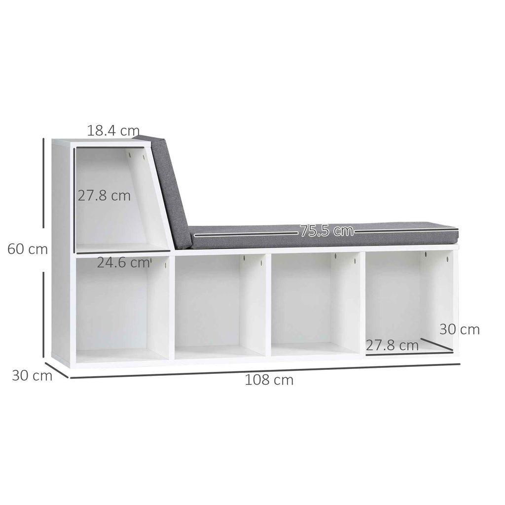 HOMCOM Modern 5-Tier Open Bookcase with 2 Cushions, Wooden, 108x30x60 cm, Grey
