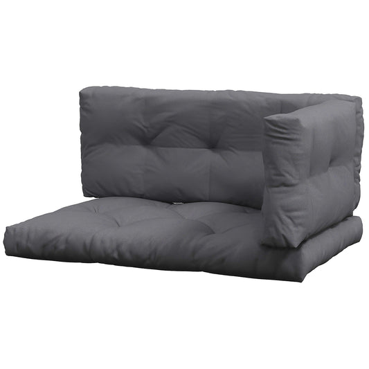 Set of 3 Garden Cushions for Sofas and Pallets in Polyester with Thick Padding, Charcoal Gray - Borgè