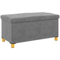 HOMCOM 67L Folding Storage Bench with Padded Lid and Velvet Lining, 76x38x38cm, Grey