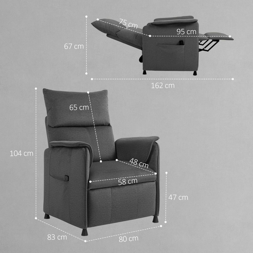 Electric Recliner Chair with Remote Control and Footrest, in Velvet Effect Fabric, 80x83x104 cm, Black