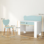 Children's Desk Set with Drawer and Chair with Bear Backrest, Ages 3-8 Years, Green