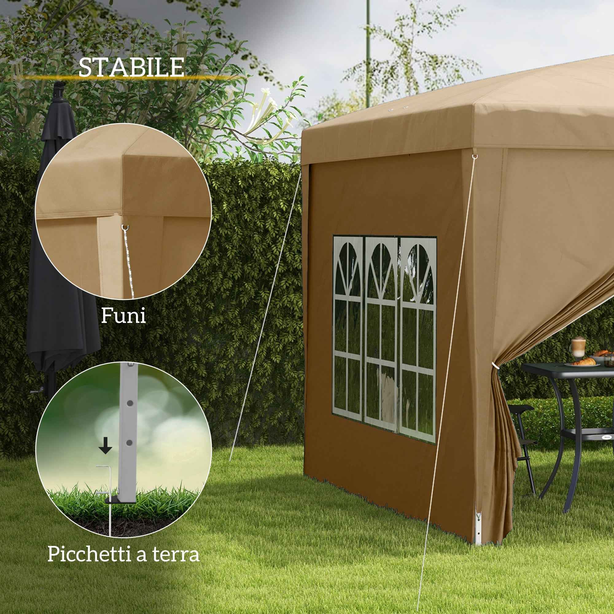 Outsunny 3x3m Folding Outdoor Gazebo with 4 Side Panels, Steel and Oxford Fabric, Khaki