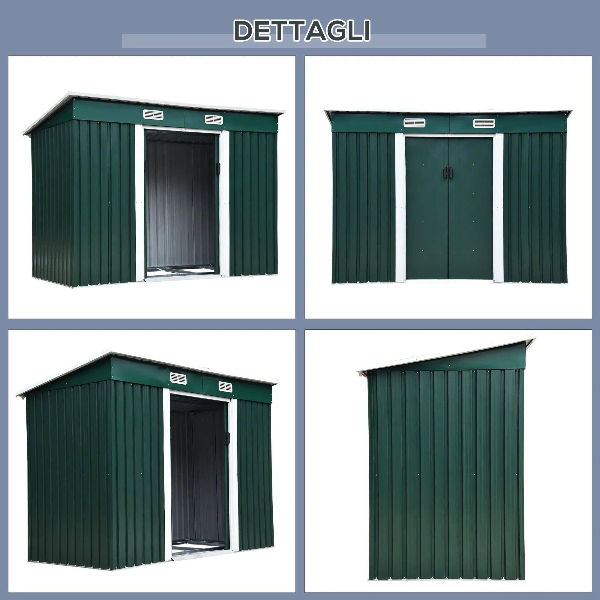 Steel Tool Shed, Garden Shed with 2 Sliding Doors, 261x133x182cm - Borge' Group Limited