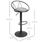 Set of 2 Bar Stools with Backrest and Footrest, Adjustable Height and Padded Seat, Grey