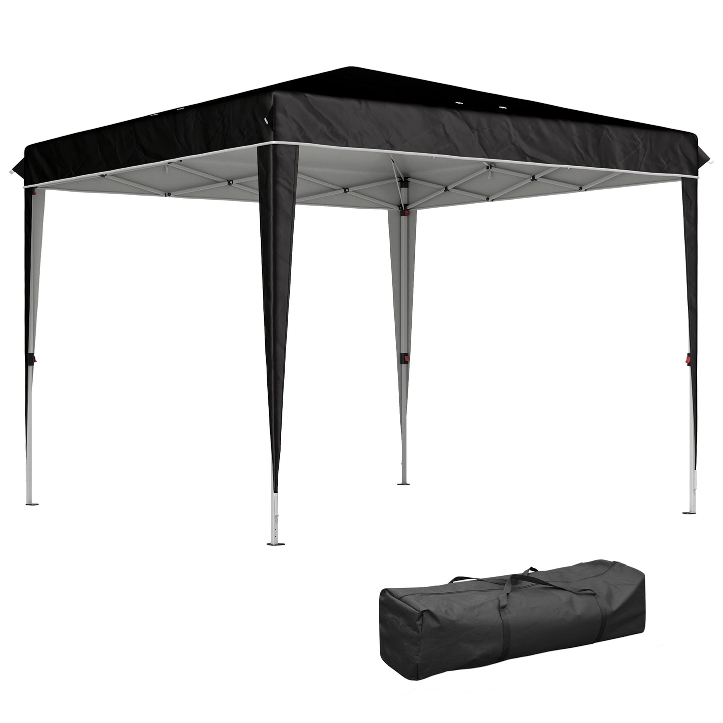 Gazebo 3x3m for 6-9 People Adjustable Height with Drainage Holes, in Metal and Black Oxford Fabric