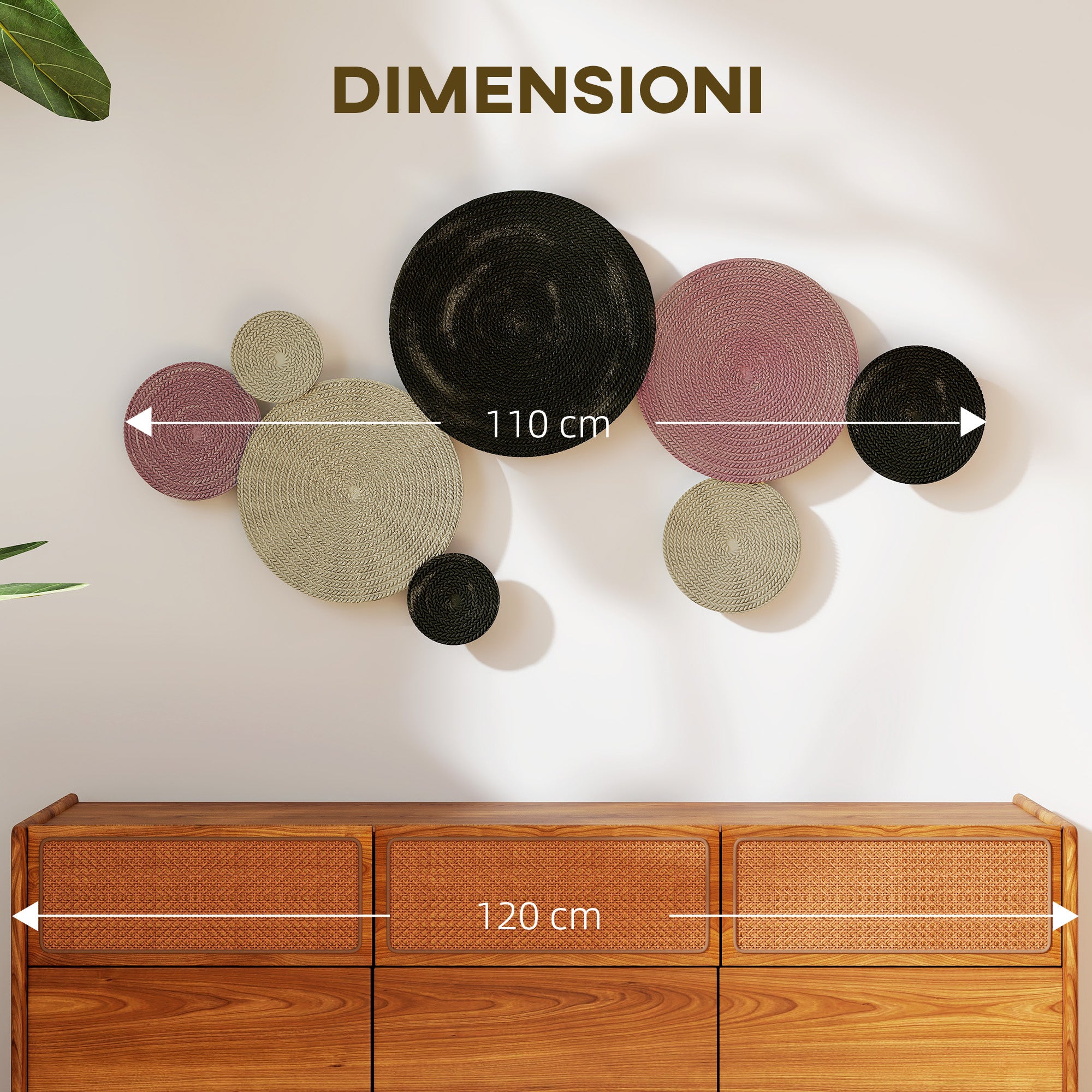 8-Disc 3D Metal Wall Art, 110x7x58 cm, Bronze, Orange and Yellow