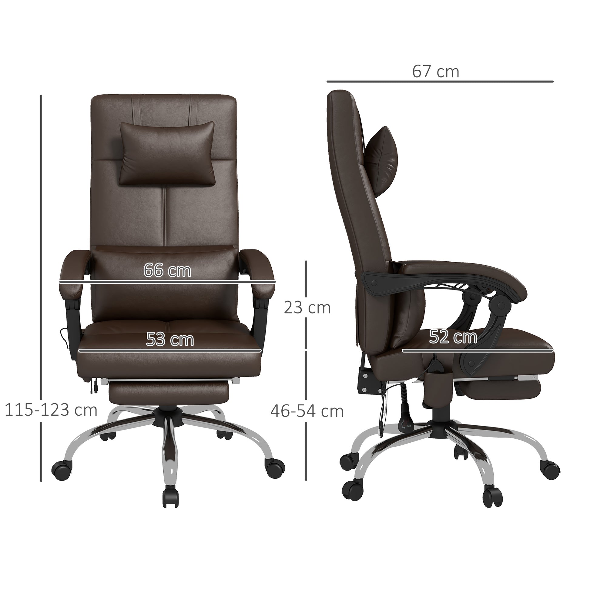 Vivact of office chair massacre with adjustable height with footrests and remote control, 66x67x115-123 cm, brown - Borgè