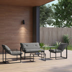 Outsunny 4-Piece Garden Set with Sofa, 2 Armchairs and Coffee Table, in Steel, Polyester and PP Cotton, Black and Grey