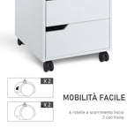 3 Drawer Office Chest with Retractable Handles, Wood and Metal, 40x50x57.5 cm, White