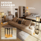 HOMCOM Floor Lamp with Shelves, Dimmable Light, Foot Switch and USB Ports, Black