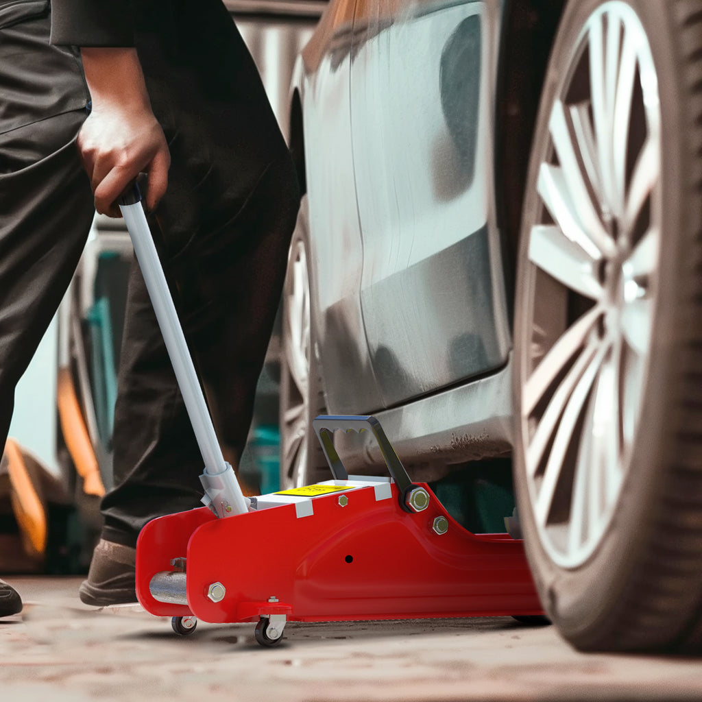 Hydraulic Jack Low Lift 8-38cm, Reinforced Steel with 2.5 Ton Capacity, Red