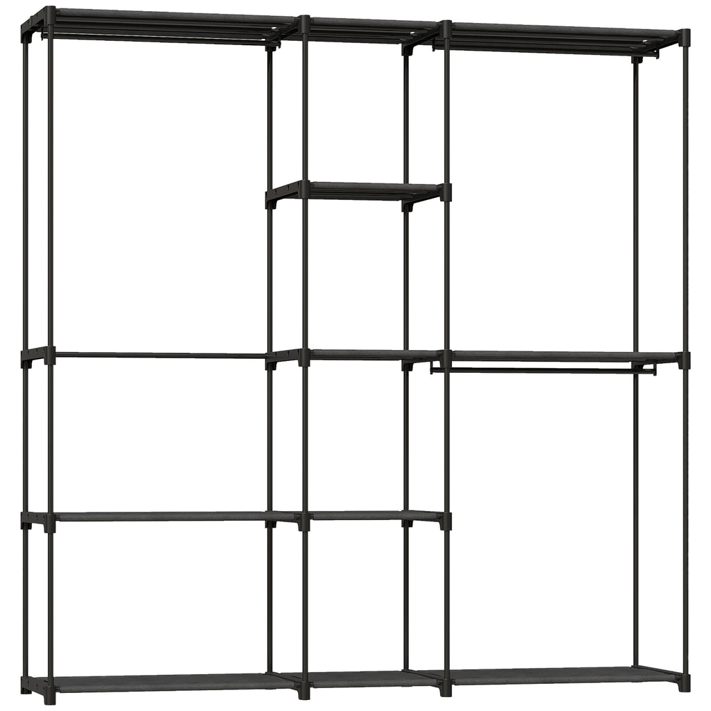 Fabric Wardrobe with 8 Shelves and 3 Hanging Rods, 182x43x185 cm, Black