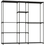 Fabric Wardrobe with 8 Shelves and 3 Hanging Rods, 182x43x185 cm, Black