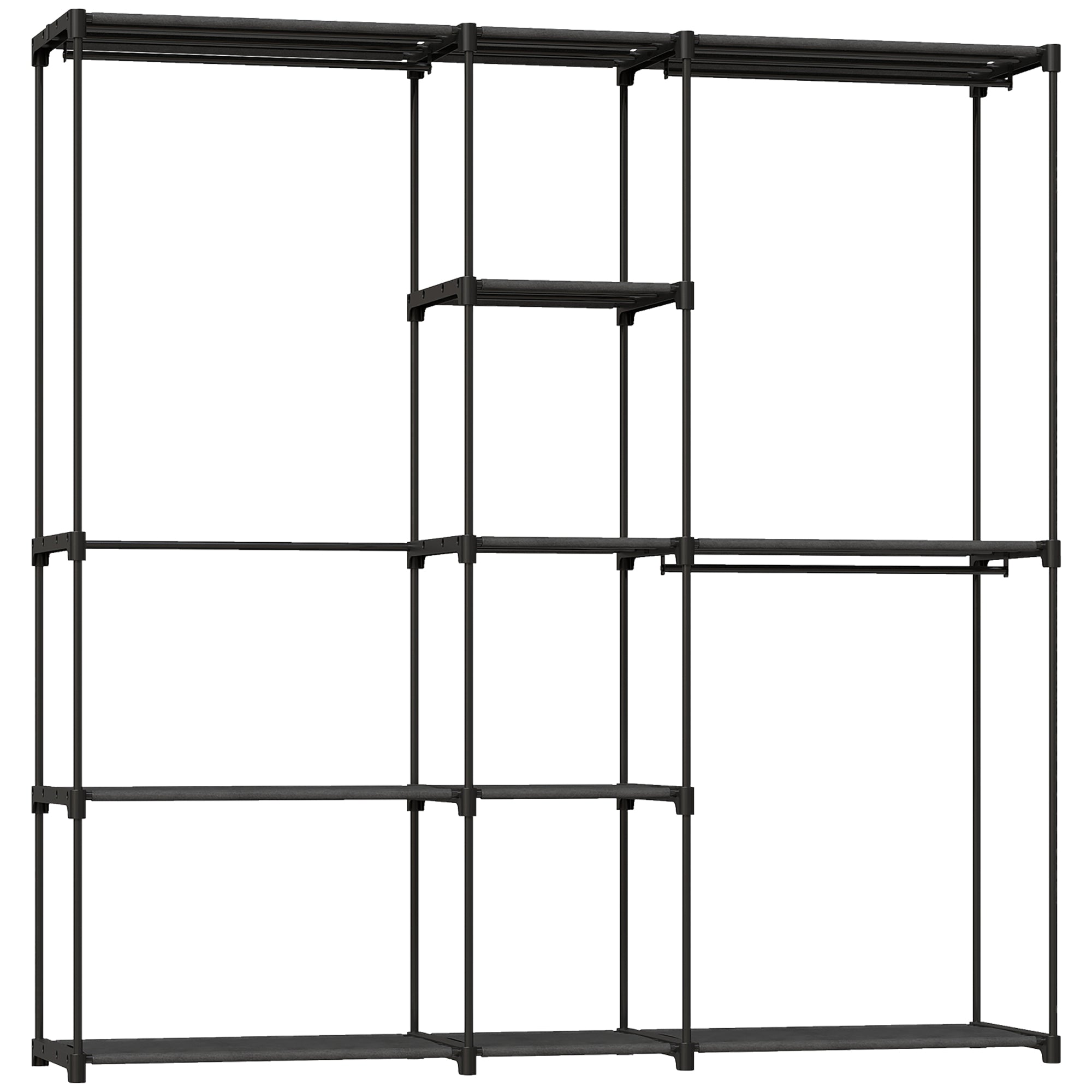 Fabric Wardrobe with 8 Shelves and 3 Hanging Rods, 182x43x185 cm, Black