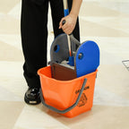 3-Tier Cleaning Trolley with Garbage Bag and Wringer, 111x63.3x103 cm, Grey, Blue and Orange