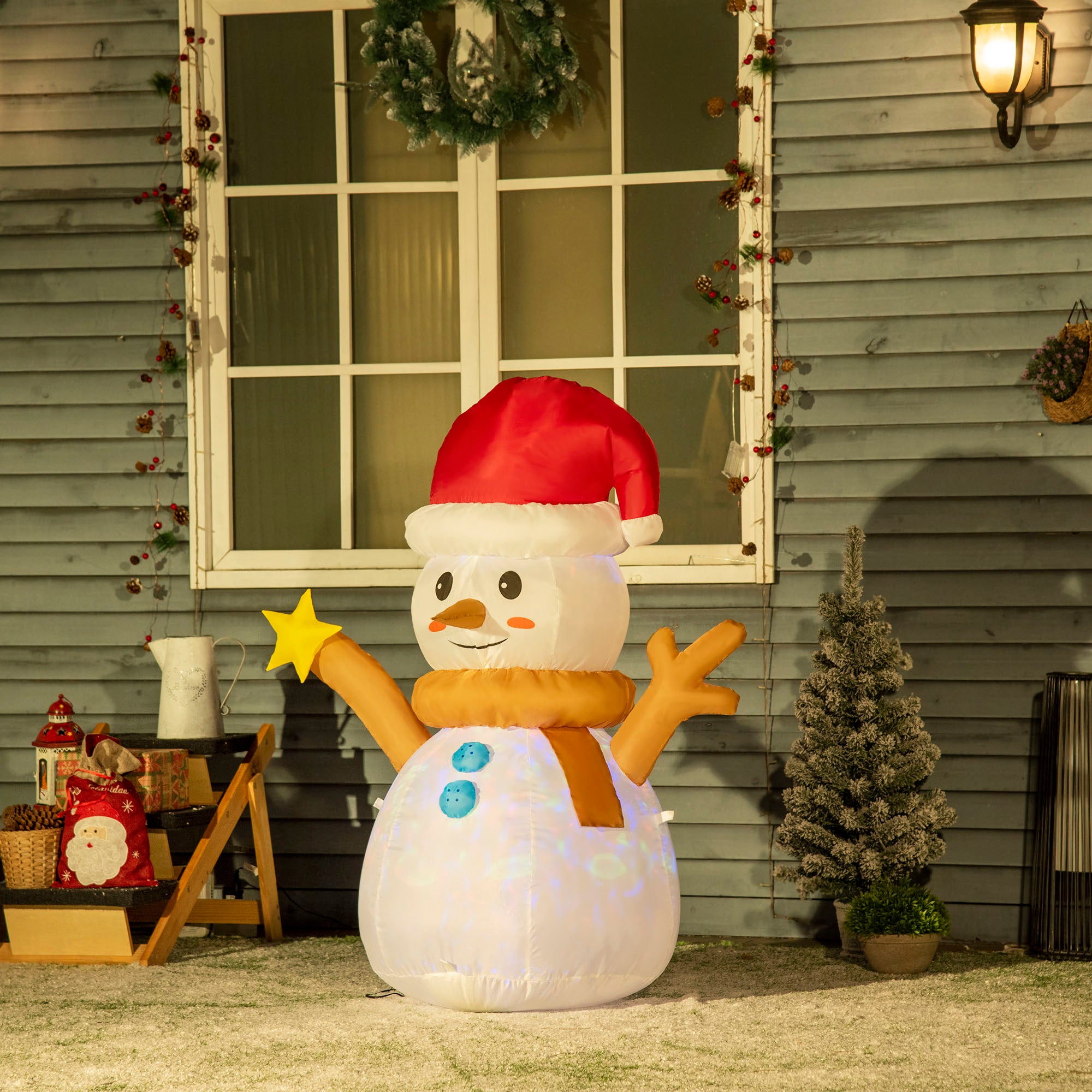 Inflatable Snowman with Colorful LED Light with Inflator Included, 97x50x120cm