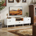 HOMCOM 70" Max TV Stand with 2 Drop-Door Doors, Drawer and Open Shelf, Wooden, 150x35x45 cm, White and Wood Color
