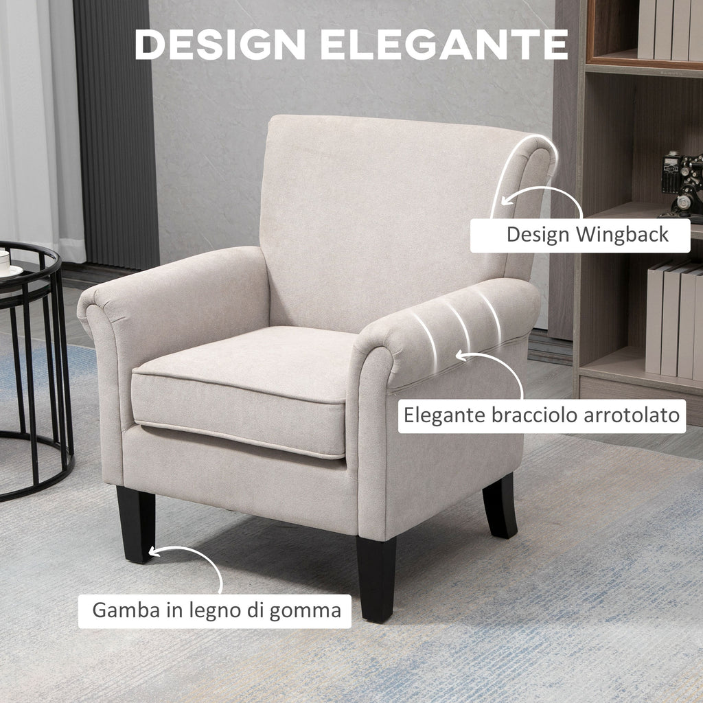 HOMCOM Nordic Style Furnishing Armchair with Armrests, in Wood and Polyester, 79x78x87 cm, Gray and Brown - Borgè