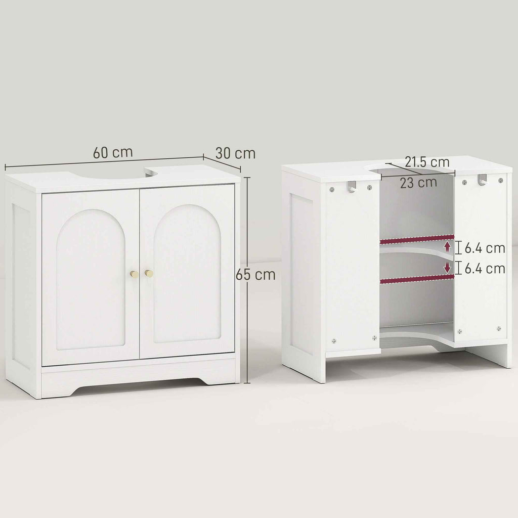 HOMCOM 2-Door Bathroom Vanity Unit with 3-Tier Adjustable Shelf, Wooden, 60x30x65 cm, White