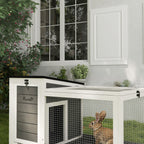 Outdoor Rabbit Hutch on Wheels with Removable Tray, in Fir Wood and Steel, 91x51x66 cm, Multicolor