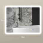 HOMCOM Bluetooth LED Bathroom Mirror, Touch Switch, Adjustable Light, 3 Colors, Anti-Fog, 70 x 90 cm, Silver