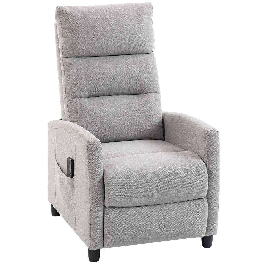 HOMCOM 160° Reclining Massage Chair with Footrest and Remote Control, 66x91x108 cm, Light Grey Chenille