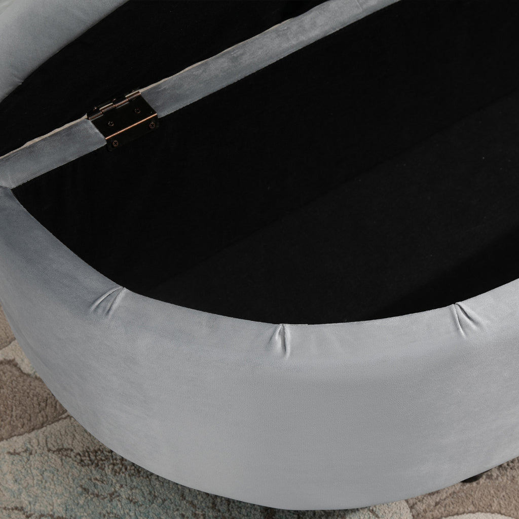 Padded Semicircle Bedside Storage Bench, Velvet and Wood, 120x46x42 cm, Light Grey