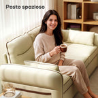 HOMCOM 3-Seater Faux Leather Sofa with Thick Padding, Side Pocket and 2 Cushions, 190x83x90 cm, Beige