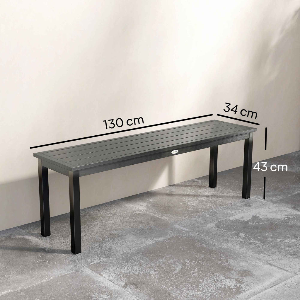 Outsunny 2-Seater Garden Bench with Wood-Effect Slats, Steel Frame, 130x34x43 cm, Grey