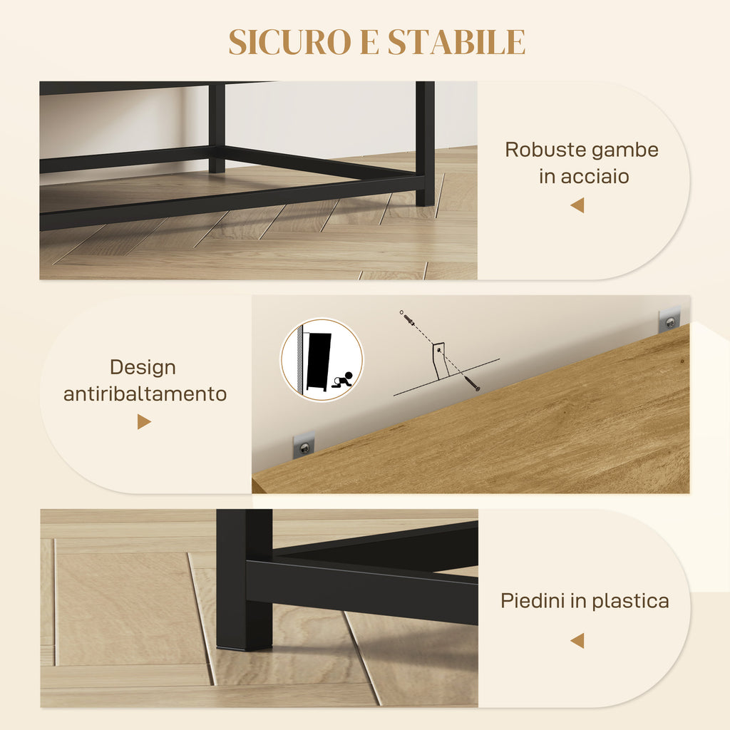 Modern Sideboard with 2 Drawers, Adjustable Cabinet and Open Shelf, in Wood and Steel, 80x40x78 cm, Brown