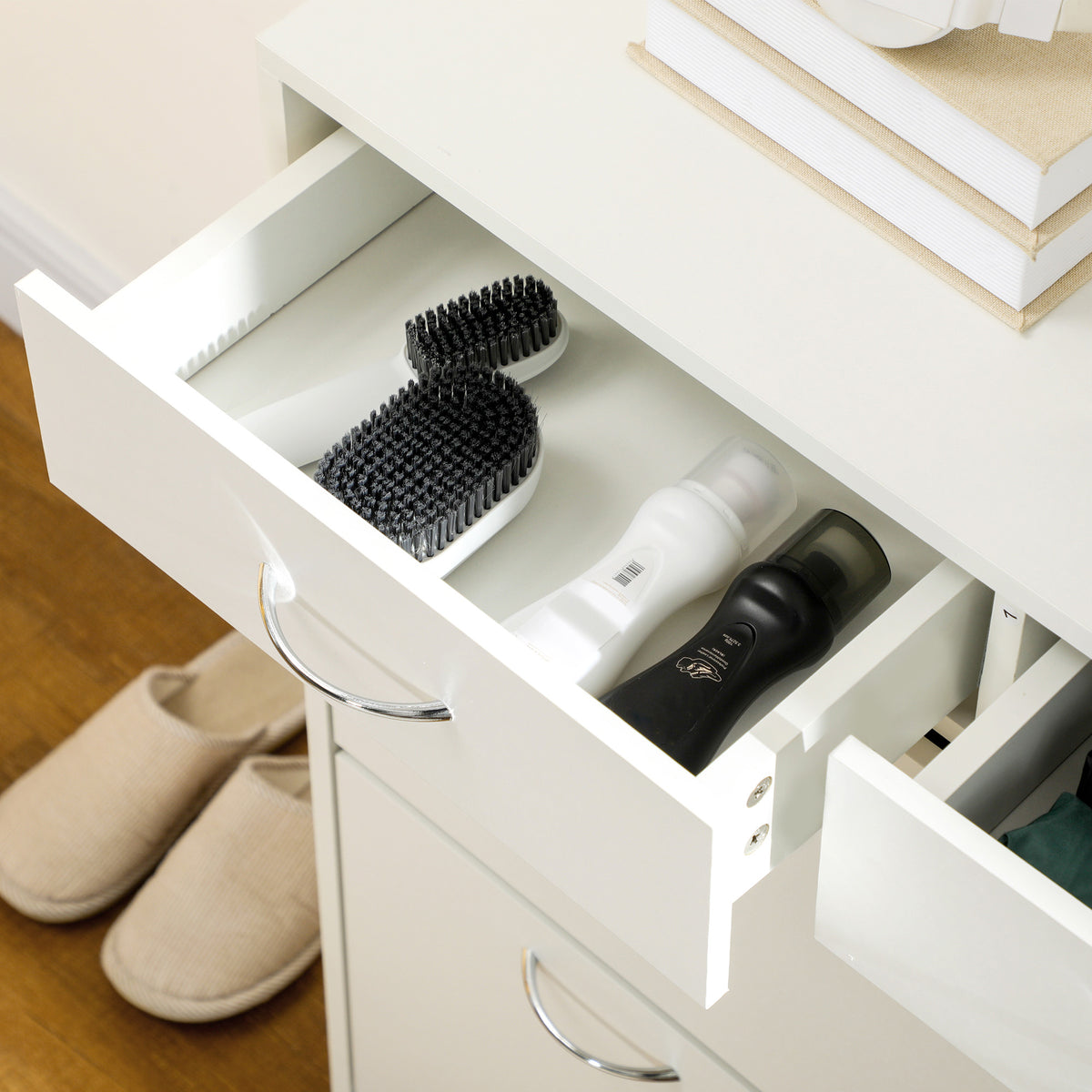 HOMCOM 12-Pair Shoe Rack with 2 Adjustable Internal Shelves and 2 Drawers, Wooden, 80x30x91.5 cm, White