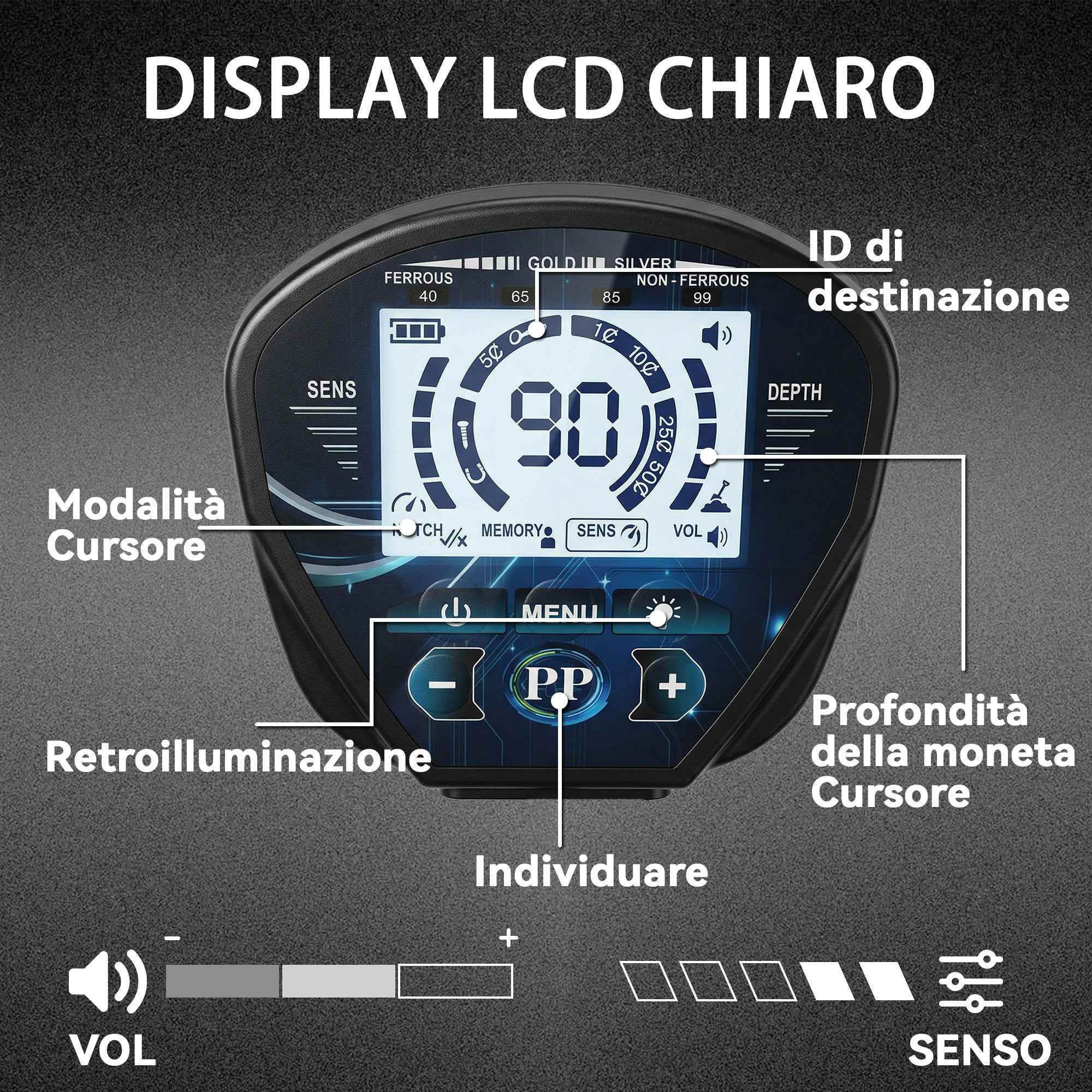 Outsunny Metal Detector 3 Modes Adults, IP68 Waterproof Coil, LCD Display