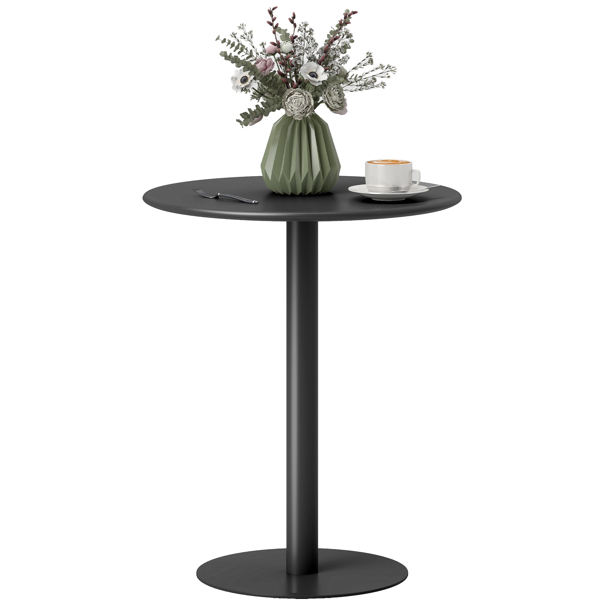 Round Kitchen Table for 2 People with a Modern Design in Steel, Ø60x72 cm, Black