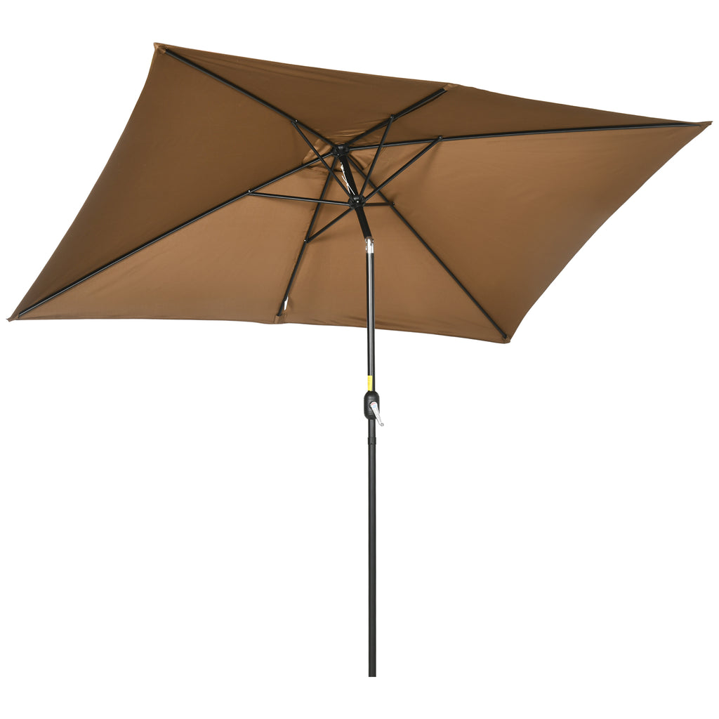 Outsunny 2x3m Rectangular Garden Umbrella with Crank and Adjustable Angle, Coffee
