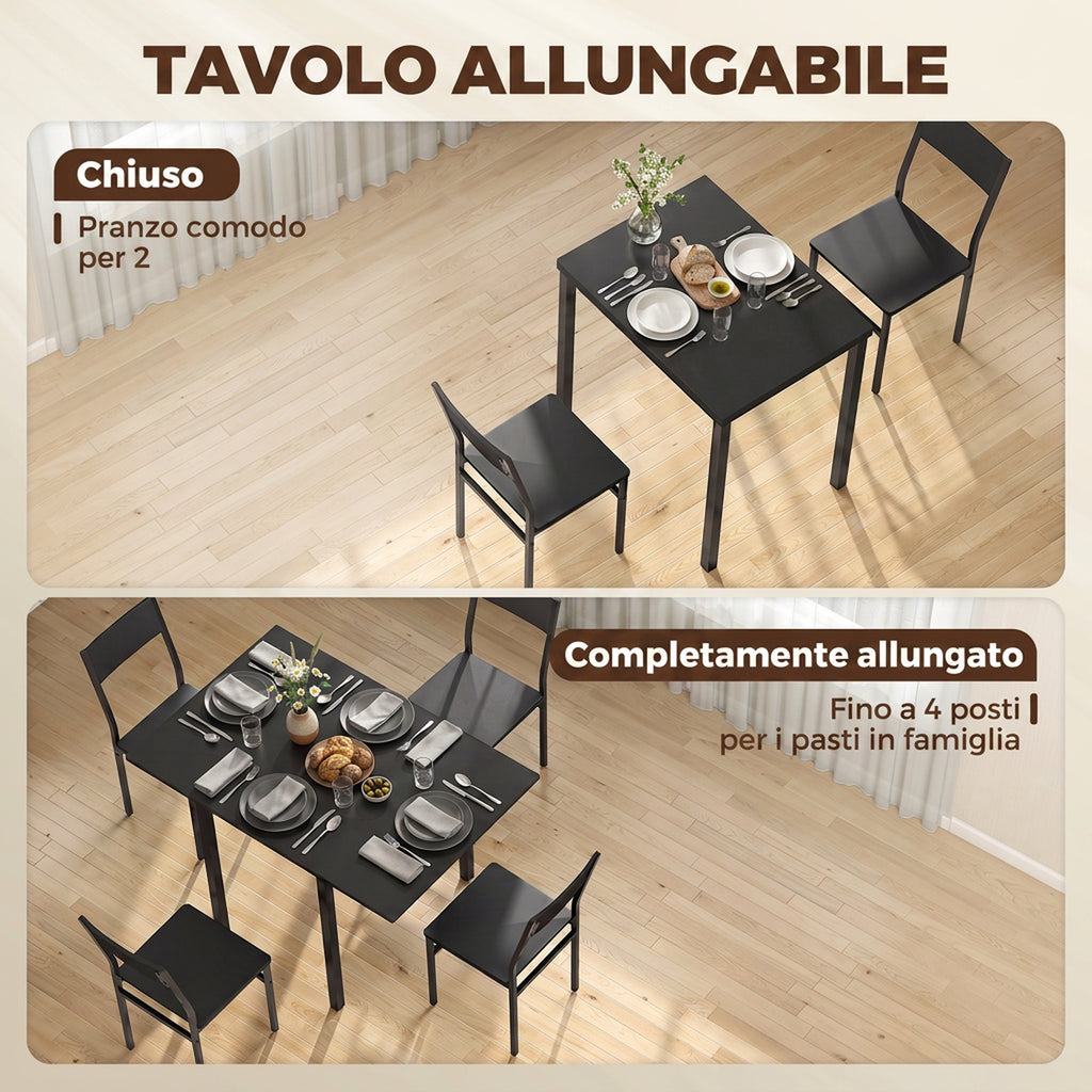 HOMCOM Extendable Dining Table and 4 Stackable Chairs, Black