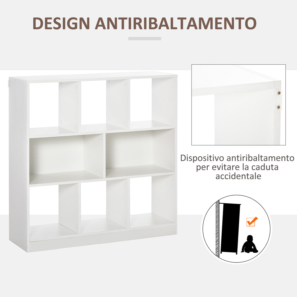 HOMCOM Mobile Bookcase with 3 Levels and 8 Total Shelves, in MDF, 97.5x30x100 cm, White - Borgè
