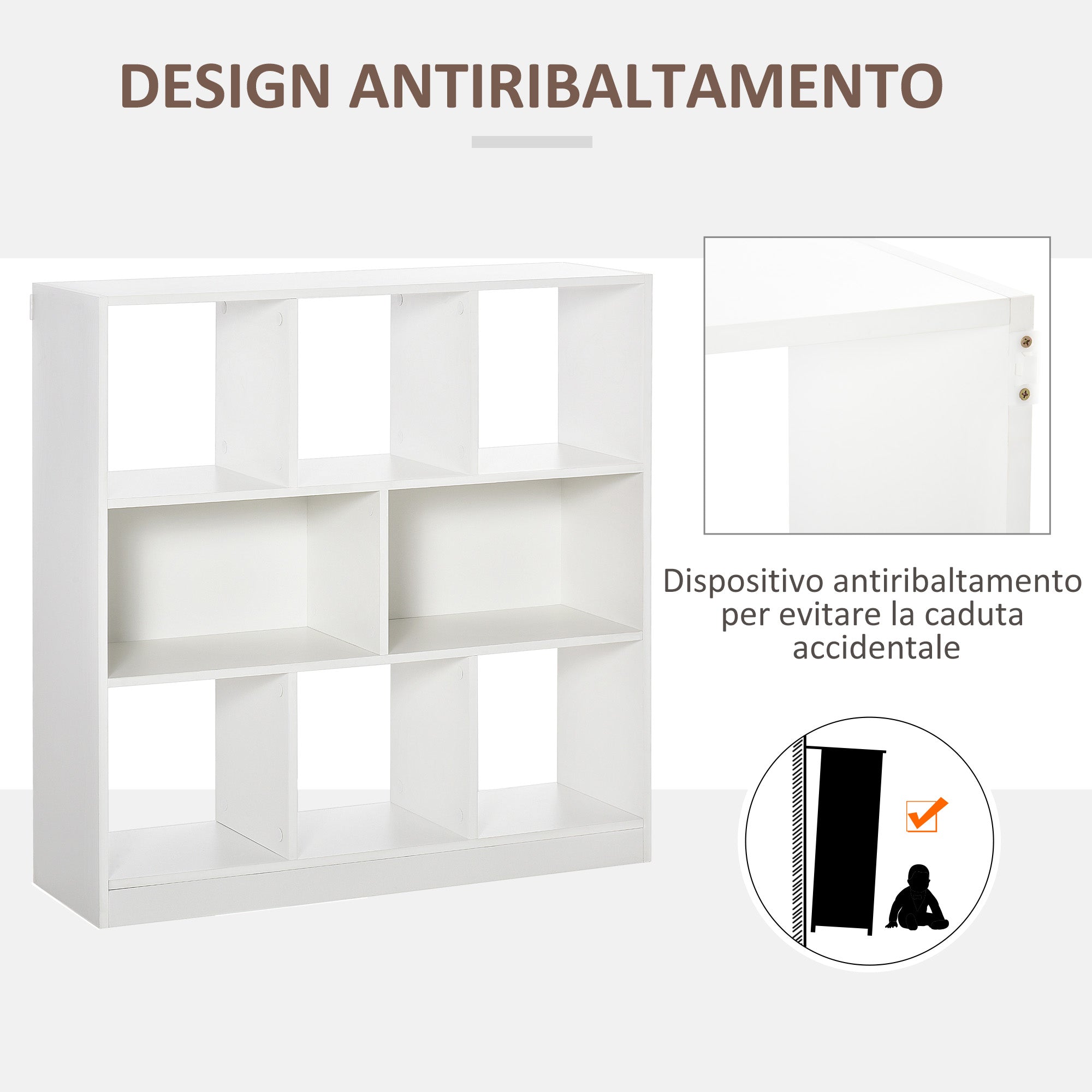 HOMCOM Mobile Bookcase with 3 Levels and 8 Total Shelves, in MDF, 97.5x30x100 cm, White - Borgè
