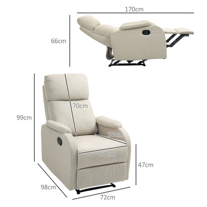 Manual Recliner Relax Armchair with Fabric Footrest and Thick Padding, Beige