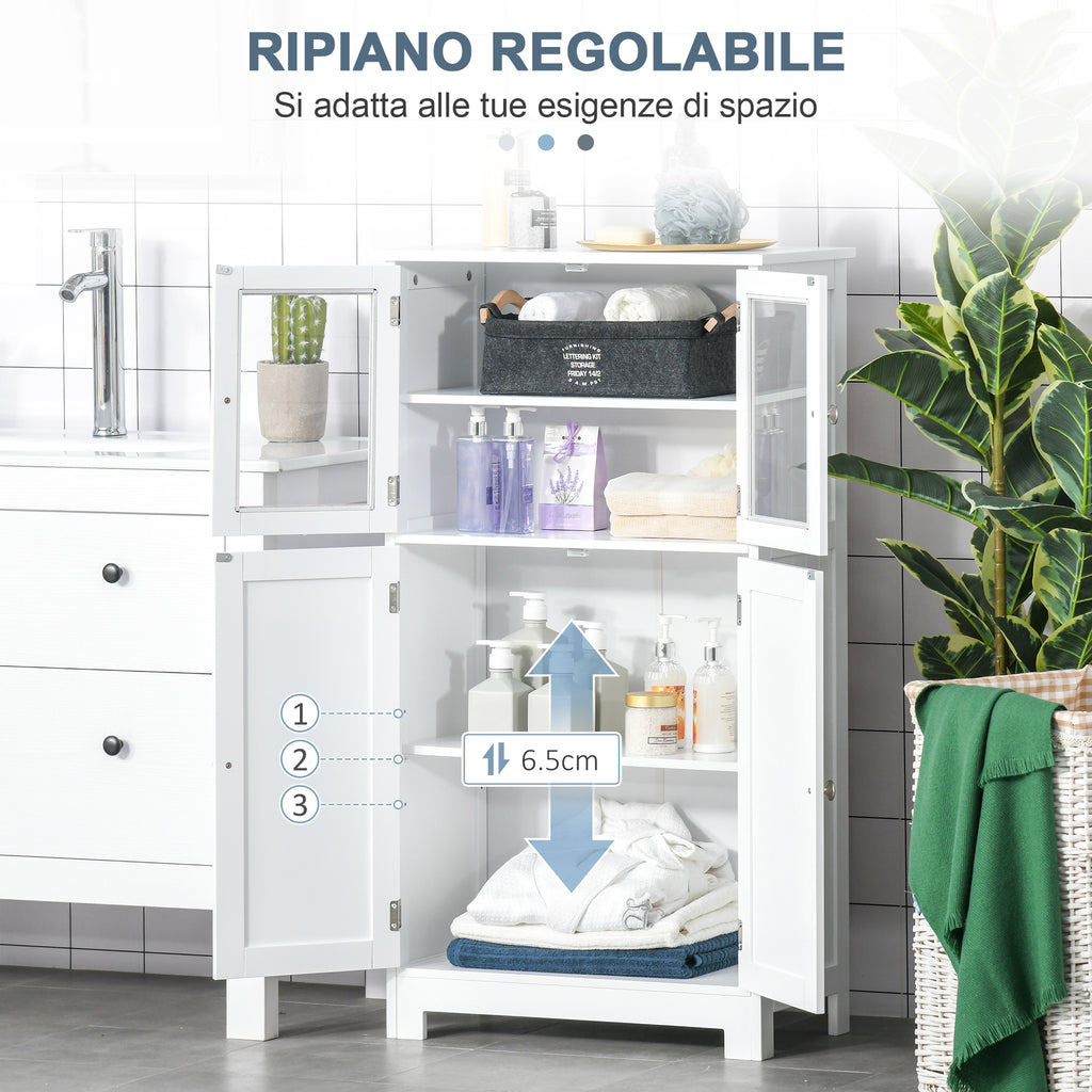 Bathroom Cabinet with Two Cabinets, Glass Doors and Adjustable Shelf, 60x30x108.5 cm, White