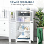 Bathroom Cabinet with Two Cabinets, Glass Doors and Adjustable Shelf, 60x30x108.5 cm, White