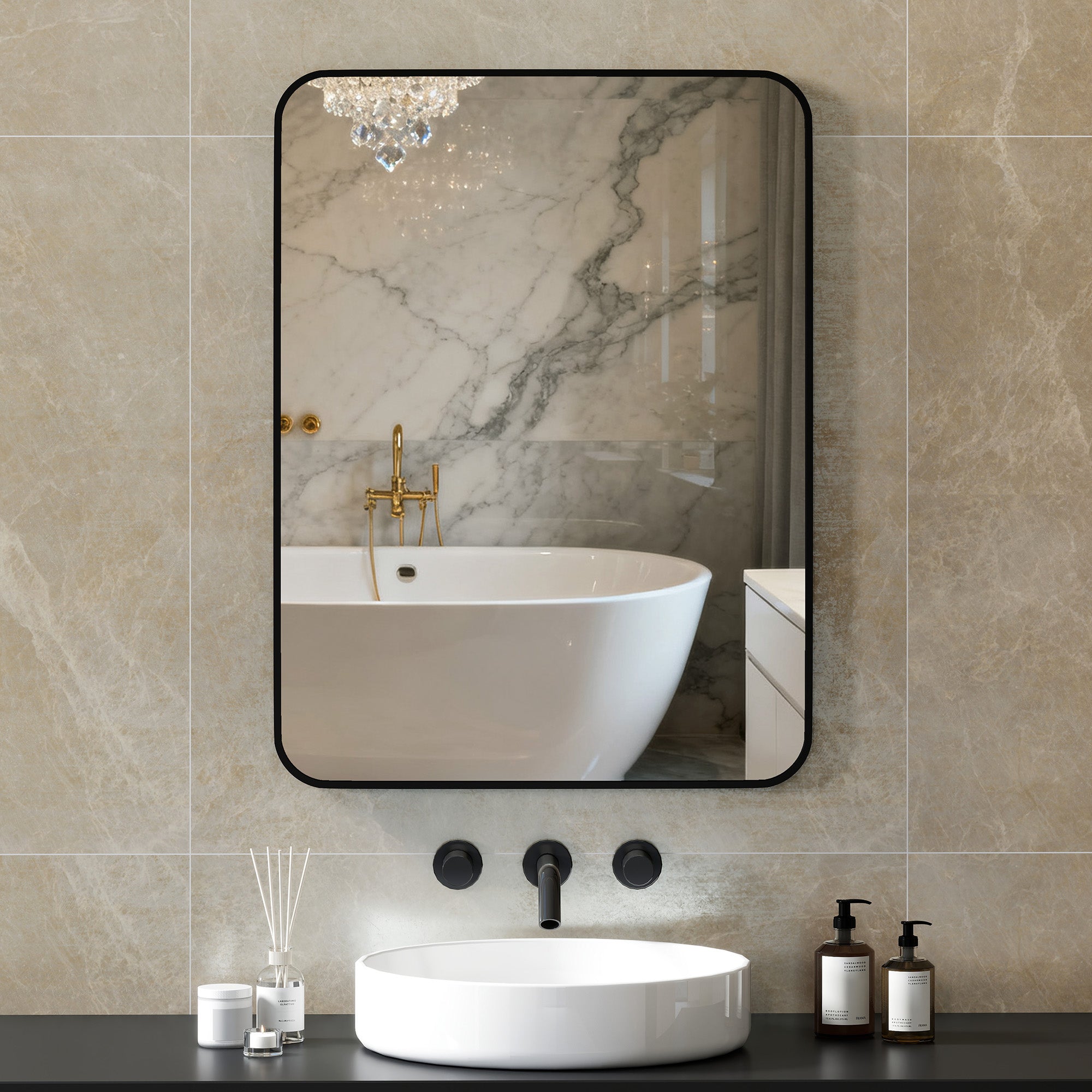 HOMCOM Bathroom Mirror with Metal Frame and Hook, 60x2.5x80 cm, Black