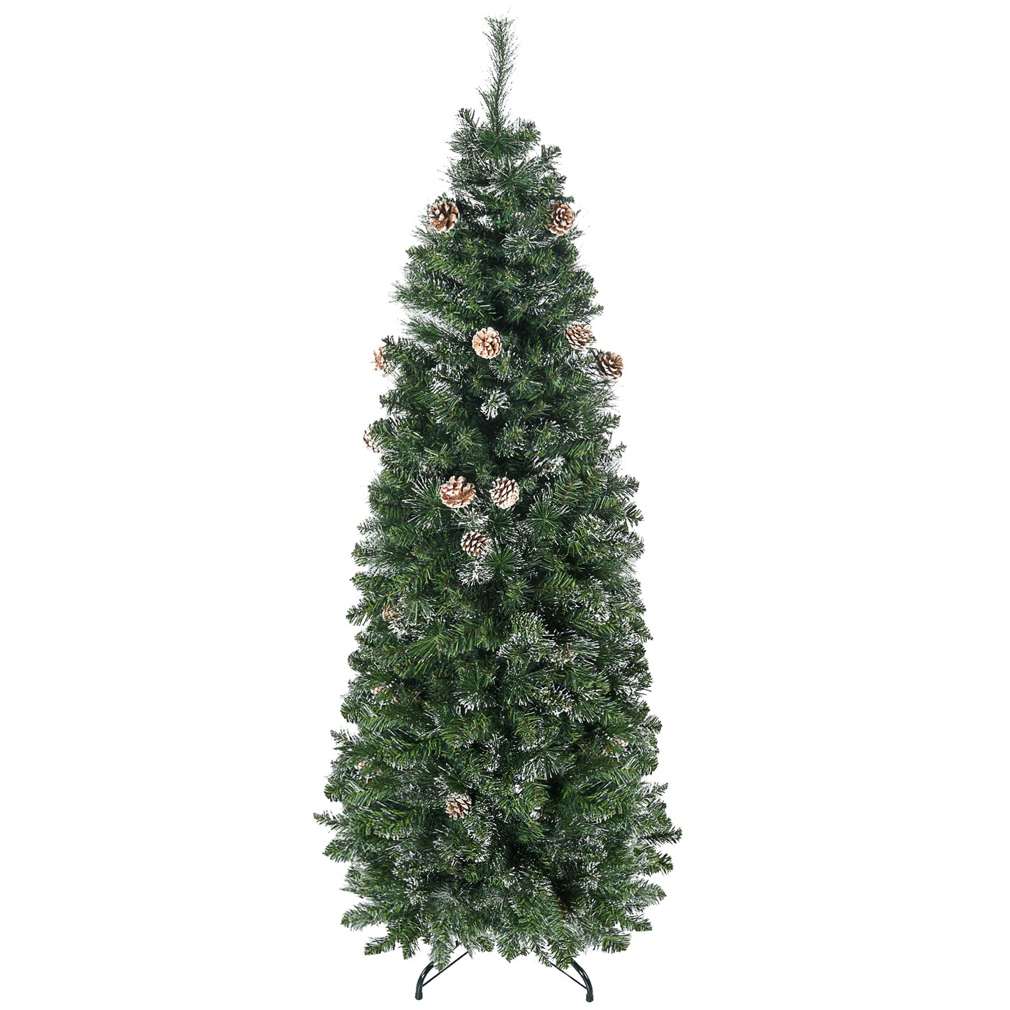 CHRISTMAS TREE - 180cm Artificial Christmas Tree with Pine Cones, 618 Branches and Metal Base, Green